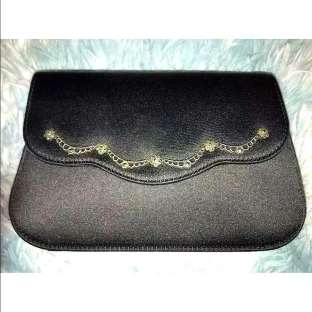 Judith Jack Floral Marcasite Satin Detachable Strap Small Clutch Handbag Purse